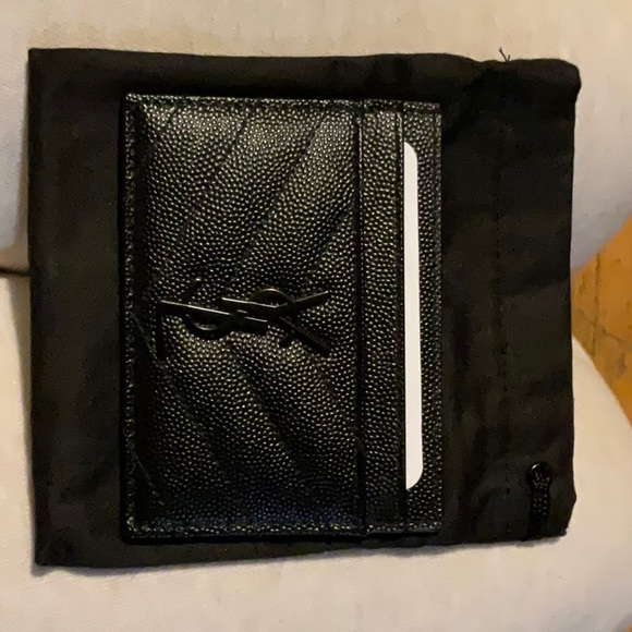 YSL CASSANDRE MATELASSÉ CARD CASE GRAIN DE POUDRE EMBOSSED LEATHER - Picture 1 of 6